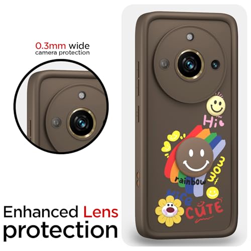 Image of Pikkme Back Cover for Realme 11 Pro /Pro Plus 5G | Soft Silicone| Cute Rainbow Smile & 3D Cartoon Flower Design | Shockproof Raised Camera Protection Bumper Case (Brown)