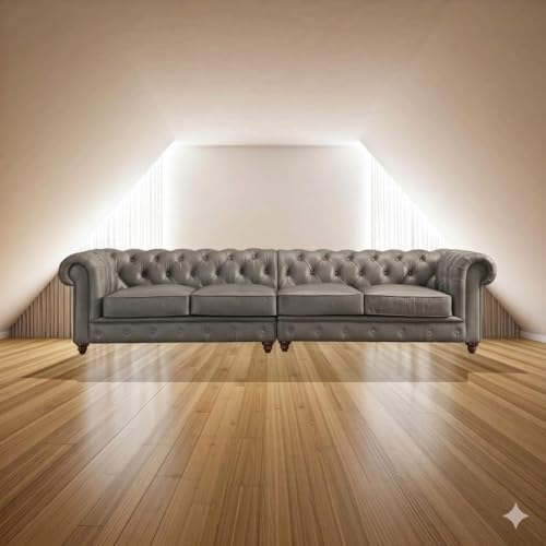 Image of Modern Classic Design Leatherette Luxury Chester Sofa Set with Button Tufted, Sofa for Living Room Home, Office and Lobby (Grey, 4 Seater Sofa)