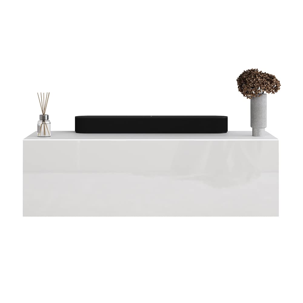 Planetmöbel Mueble perchero colgante para recibidor, 1 x 100 cm, blanco, compacto, puerta abatible con almacenamiento, para colgar o colocar de pie, 37,8 x 100 x 32,5 cm (profundidad x ancho x alto)