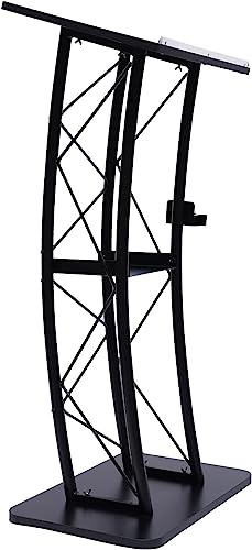 Podio negro curvo y atril de metal de 120cm con soporte de púlpito 5
