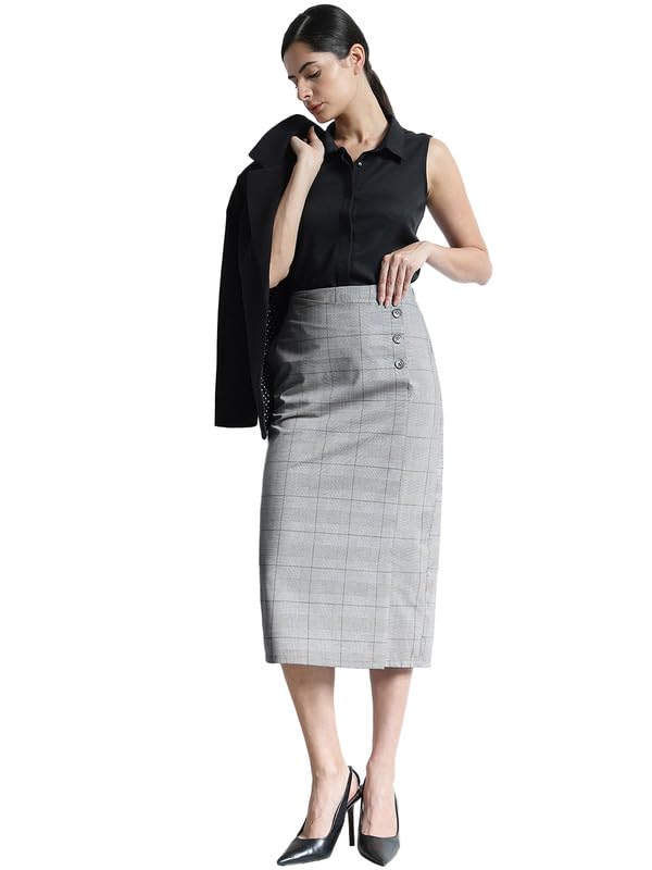 fablestreet Women's Women's Checked Straight-Fit Pencil Midi Skirt-picture-13