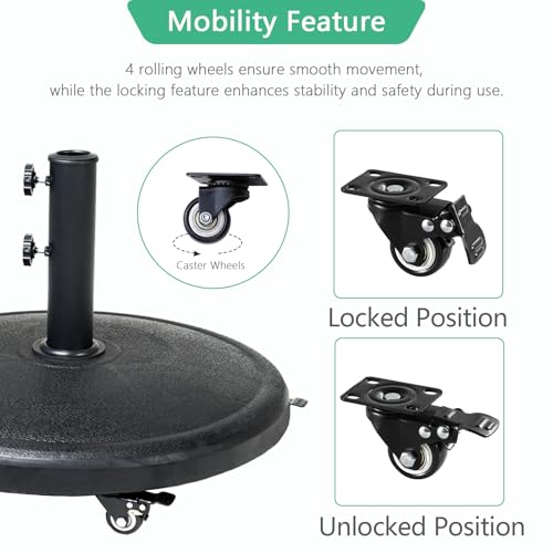 Helios&Hestia 44 lb Heavy Duty Umbrella Base with Rolling Wheels, Round Resin Stand Weight for Patio Outdoor Market Table Umbrella, Black by Helios&Hestia - Used condition - Image 3