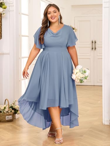 ZNU Plus Size Prom Dresses 2025 High Low Bridesmaid Dress Summer Wedding Guest Formal Cocktail Dress for Women2