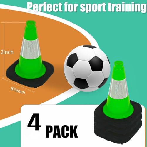 Image of BESEA 4 Pack 12 Inch Green Traffic Cones with Wide Stable Base
