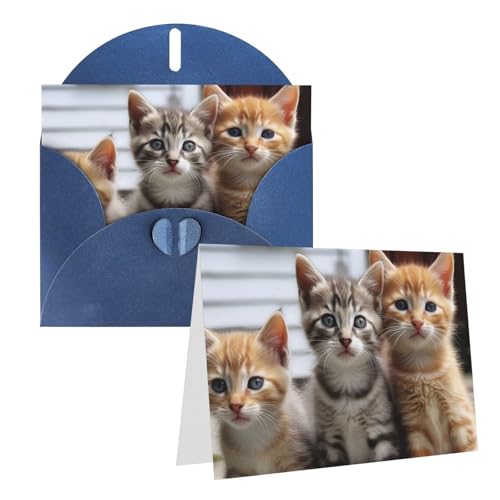 QMNEHJ グリーティングカード サンキューカード 封筒付き ブランクノートカード 4x6インチ バースデーカード 子猫 家族 猫 ウェディングカード お悔やみカード おもしろい 思考カード あらゆる機会に