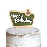 MUWEOL Happy Camper Wooden Cake Topper - Happy Bithday Cake Topper,Camping Birthday Party Decoration,Woodland Cake Toppers For Boys (camper birth topper)