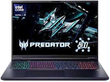 acer Predator Helios Neo 18 AI Gaming Laptop | Intel Core Ultra 9 Processor 275HX | NVIDIA GeForce RTX 5070 Ti | 18" WQXGA 240Hz G-SYNC | 32GB DDR5 | 2TB Gen 4 SSD | Killer Wi-Fi 6E | PHN18-72-9474
