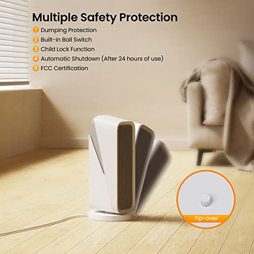 1500W Space Heater, 16" Smart Electric Space Heater Wi-Fi & Bluetooth App Control, 80°Oscillation Ceramic Heater With Overheat Protection For Bedroom, 3 Modes & 8H Timer, White (Sh81245) #TOP3
