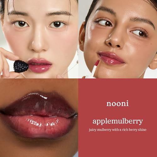 Image of NOONI Korean Lip Oil - Applemulberry | Long-Lasting, Moisturizing, Plumping, Revitalizing for Dry Lips, Waterproof, No Peel Off, Korean Tint, Hydrating Lip Stain, Nourishing Crystal Clear, 0.12 FL Oz