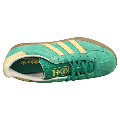 Image of adidas Men's Gazelle Indoor Sneaker, Semi Court Green /Almost Yellow /Gum, Size 11.5