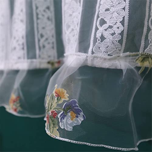 Cortina de encaje blanco bordado con diseño floral vintage de 135x160 cm para ventanas cortas 7