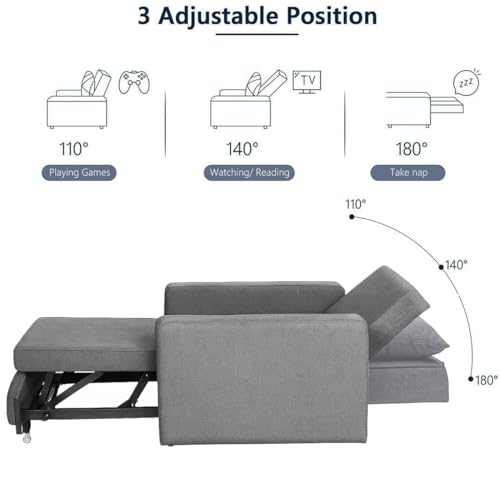 Image of CASASTYLE Seria 1 Seater Pull-Out Premium Fabric Sofa Cum Bed Sofa Set for Living Room (Light Grey Fabric)