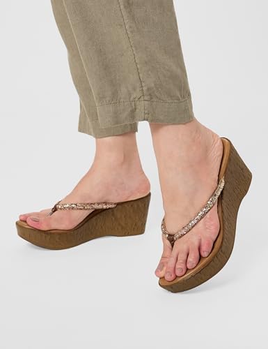 Image of Mochi Women's Faux Leather Thong Slip On Fashion Wedge Heel Sandals
