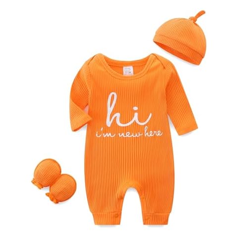 Babymine Infant Romper Baby Bodysuit Newborn Onesie Jumpsuit+Hat+Gloves 3PCS Clothes Set Coming Home Outfits for 0-3 Months Baby Cover