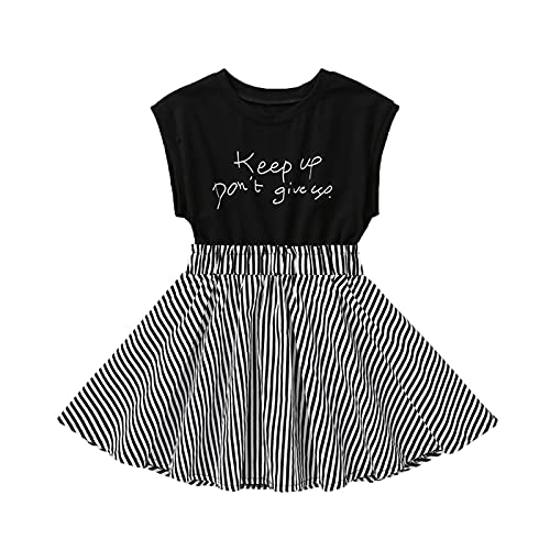 Toddler Baby Little Girls Fashion Clothes Sleeveless Shirt Tops Striped Dress Summer Outfits Clothing (5-6X,Black Stripe)