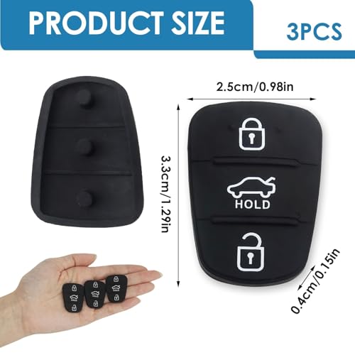 3 Pack 3 Button Key Fob Rubber Pad Replacement Compatible with Hyundai i10 i20 i30 ix20 ix35 Rubber Pad Keypad for Kia Ceed Soul Sportage Venga Silicone Remote Car Key Case Buttons Cover - Image 2