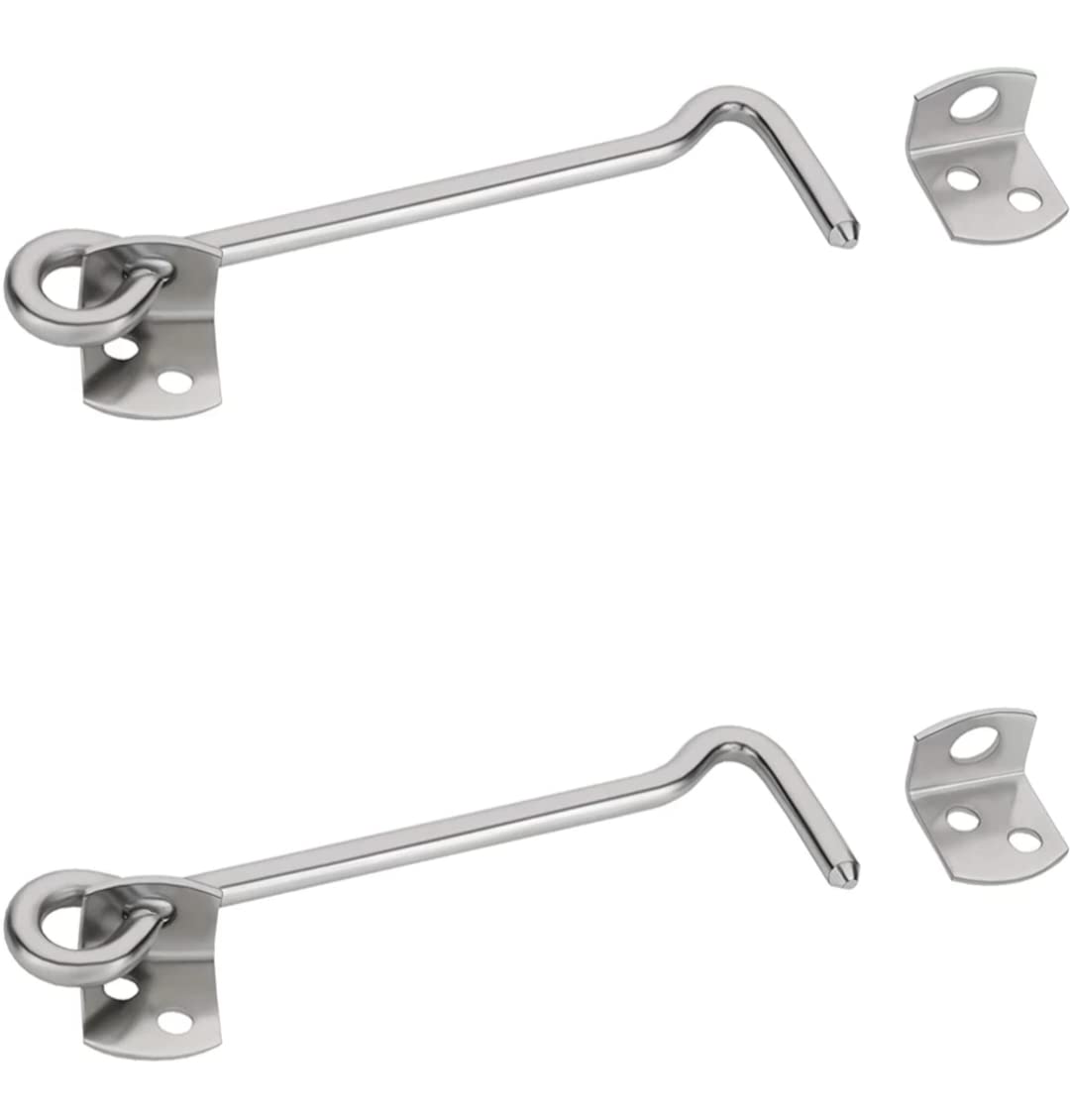 Hook and Eye Latch Cabin Hooks and Metal Door Hook Latch Heavy Cabinet Latches for Door Gate Window Closet Shed Color Silver (Pack of 2pc)-image-45