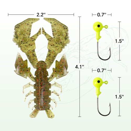Image of Battle Craw Soft Plastic Crawfish Lures Kit with Removable Rattles | Salt Infused Creature Bait for Bass Fishing, Texas Rig & Jig Trailer Lure in Tackle Box, Realistic 1:1 Claw-to-body 4.1 /5.5in