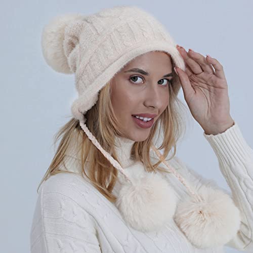 LZPCarra Lammfell Mütze Herren Damen Winter warme Strickmütze Wolle Skimütze Damen süße Herbst und Winter Strickmütze Fellmütze – Bild 5