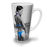 Wellcoda Bikini Erotisch Modell Sexy Latte BecherStrand Kaffeetasse - Komfortabler Griff, Zweiseitiger Druck, robuste Keramik
