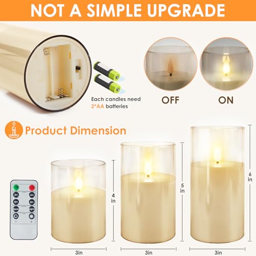 Image of Flameless Candles with Remote, 3-Pack Battery Candles, 3x4 /5 /6 Inches, White, LED Flickering Light, Acrylic Material, Safe for Kids and Pets, Perfect for Home Decor, Events, and Holiday Occasions