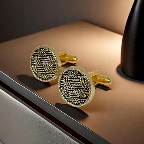 Mancuernillas para Hombre Oro Textura Retro Tejida miniatura 2