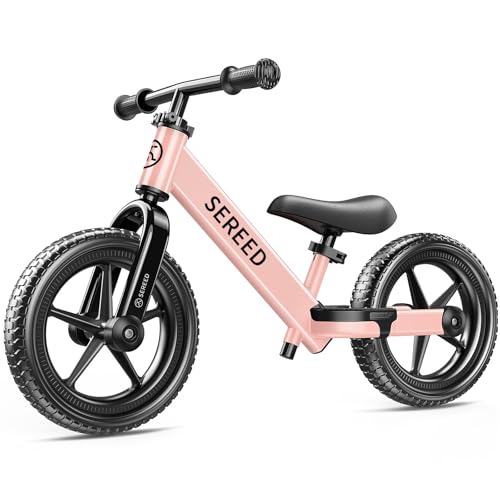 Image of SEREED Toddler Balance Bike 2 Year Old, No Pedal Kids Bicycle Toys for 2-5 Years Old, Tool-Free Adjustment, Customize Plate with Stickers, Gift for 2-3 Boys Girls (Pink)