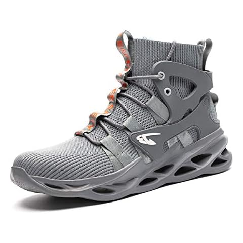 Luolocsn Mens Work Safety Steel Toe Boots for Women Lightweight Breathable Industrial & Construction Shoes Gray 43/11.5 Women/9.5 Men Cover