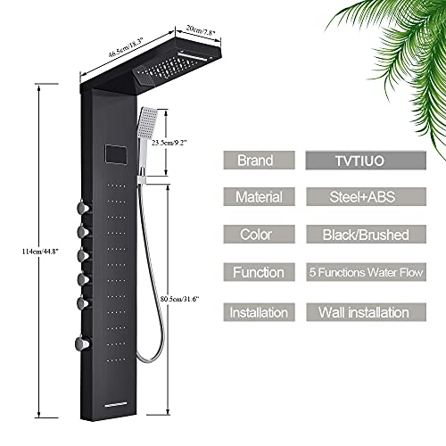 TVTIUO-LED-Panel-de-Ducha-Columna-de-Hidromasaje-Duchacon-ducha-de-manoBoquillas-de-MasajeGrifo-de-baneraLCD-Multifuncion-Sistema-de-DuchaNegro TVTIUO-LED-Panel-de-Ducha-Columna-de-Hidromasaje-Duchacon-ducha-de-manoBoquillas-de-MasajeGrifo-de-baneraLCD-Multifuncion-Sistema-de-DuchaNegro