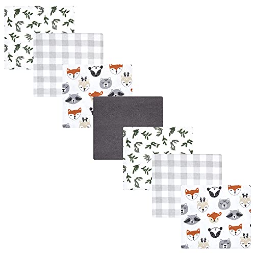 Image of Little Treasure Hudson Baby Cotton Poly Flannel Receiving Blankets Multipack, Grey Woodland Faces, 30x30 inches