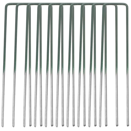 ibasenice 10 STK Teiliges U förmige Gartenerdnägel aus Verzinktem Stahl Rostfrei Stark Lang Grün Beschichtet Robust für Zeltbefestigung Unkrautvlies und Camping Geeignet