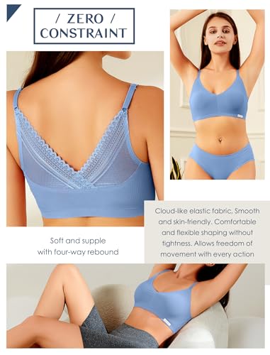 Image of Livona Lace Bralette for Women - Comfort Sports Bra Wireless Padded Bralette with Support Workout Tops Cami Crop S-XXL