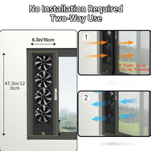 Image of 47.3-49.3 Inch Vertical Window Fan For Sliding Windows - Waterproof Window Exhaust Fan No Tool Installation With Living Rooms Bedroom Kitchen Bathroom Attics Hot Areas(0-2800 Rpm)
