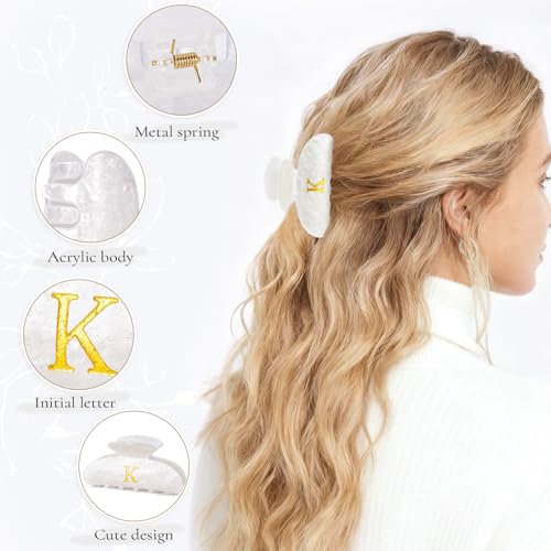 Image of Personalized Hair Clips Hair Claws for Women - Elegant Hair Accessories for Women - Monogram Hair Claw Birthday Gifts for Her Wedding Bridesmaid Friend Sister Teacher Wife Grandma - White,E