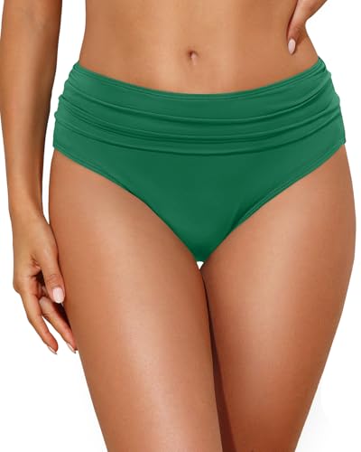 Image of Tempt Me Women Mid Rise Bikini Bottoms Full Coverage Swimsuit Ruched Scrunch Swim Bottom