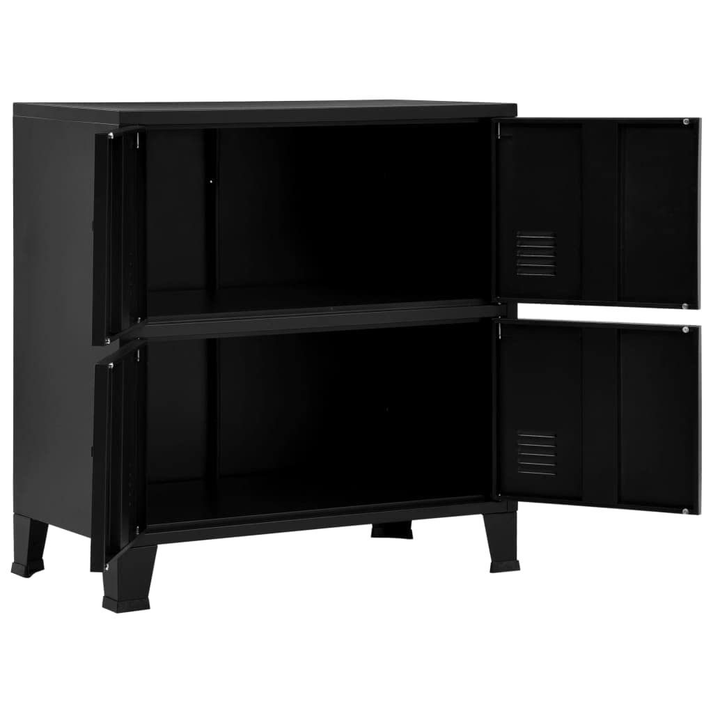 Willood Mueble Indutrial con 4 Puertas Mueble Despacho Oficina Armario Malla Cajones Compartimentos Almacenamiento Organizador de Acero Negro