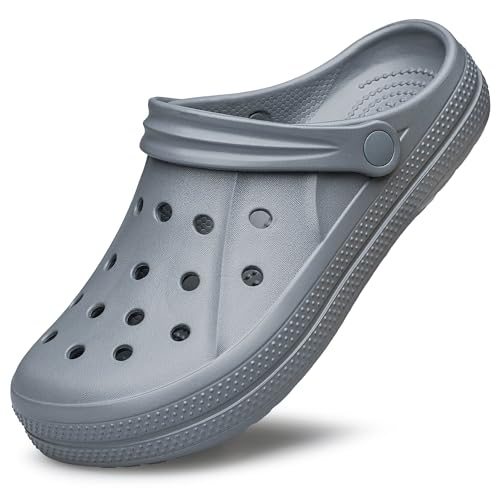 BRCHMUN Unisex Garden Clogs Garden Shoes Mens Womens Comfort Slip on Sandals Shower Slippers Non Slip Yard Gardening Beach House Shoes Indoor Outdoor Dark Grey Size 9 Women/8 Men
