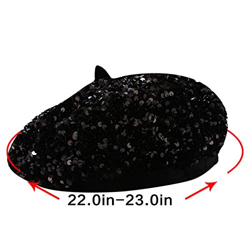 Eilova Orityle Women Beret Hat Glitter Sequins French Style Beanie Cap Adjustable Fashion Shimmer Hat For Girls Ladies Black #TOP6