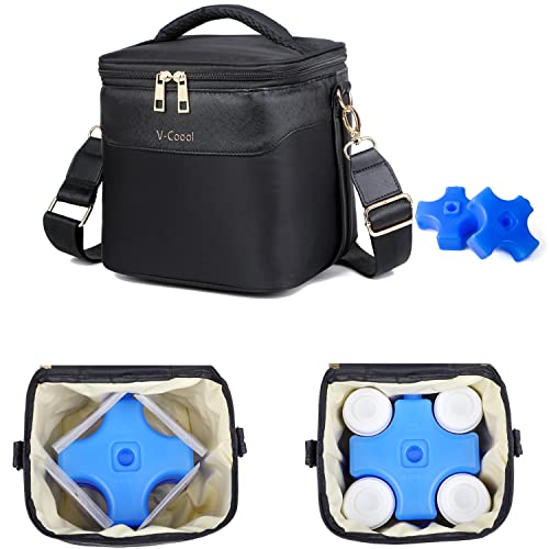 V-COOOL Breastmilk Cooler Bag with Ice Pack, Insulated Formula Container for 4 Bottles up to 5 Ounce, Baby Bottle Bag for Nursing Moms Daycare, Mommy Travel Bag(Black)