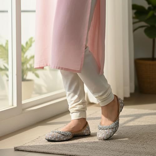 Image of DFR Women Rajasthani Embroidered with Payal Punjabi Mojari Juti Shoe