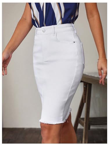 Floerns Women's Casual High Waist Raw Hem Bodycon Pencil Denim Skirt4