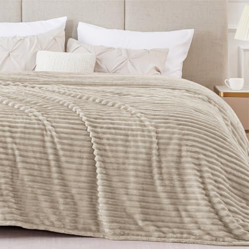 Image of BEDELITE Fleece Blanket Full Size - 3D Ribbed Jacquard Soft and Warm Decorative Fuzzy Blankets - Cozy, Fluffy, Plush Lightweight Throw Blankets for Couch, Bed, Sofa(Linen, 84x90 inches)