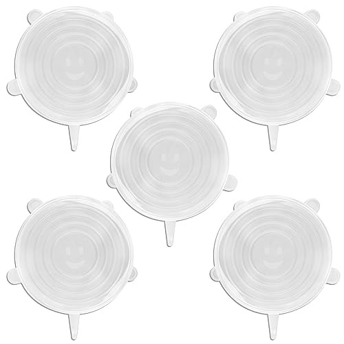 LOREC 5 Pièces 14,5CM Rond Couvercle Silicone Alimentaire Extensible Sans BPA Couvercle Extensible en Silicone Couvercle Silicone Extensible Réutilisable...