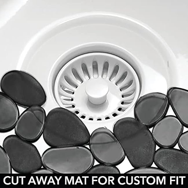 mDesign Adjustable Kitchen Sink Dish Drying Mat/Grid - Soft Plastic Sink Protector, Cushions Sinks, Dishes - Quick Draining Pebble Design - Includes 1 Saddle, 2 Large Mats - Set of 3 - Black