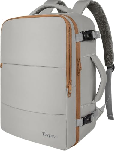 Image of Taygeer 35L Carry On Travel Backpack for Women, Fits 15.6 Inch Laptop | Personal Item Backpack with Water Bottle Pocket, Large Weekender Bag for Women Men Hiking Gift, Dark Brown Khaki