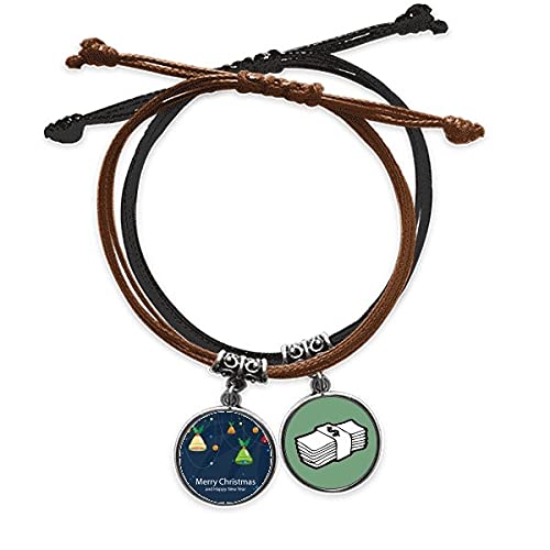 Pulsera de Navidad de cuero y cuerda con cascabel para regalo de amigo invisible