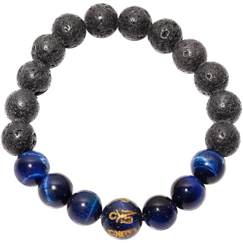 Bracelet œil de tigre 10mm et pierre de lave pour homme et femme