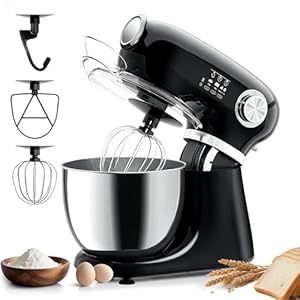 Stand Mixer,12 Speed Tilt-Head Electric Mixer With 5.3 Quart Stainless Steel Mixing Bowl,Kitchen Mixer With Egg Whisk, Dough Hook, Beater & Baking Spatula, BLACK