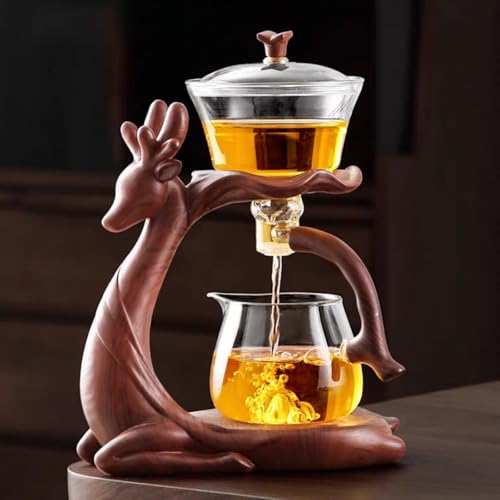Chinese Gongfu Tea Set - Glass Teapot with Infuser Semi Automatic Tea Maker Set for Loose Leaf Tea (Include 6 cups)