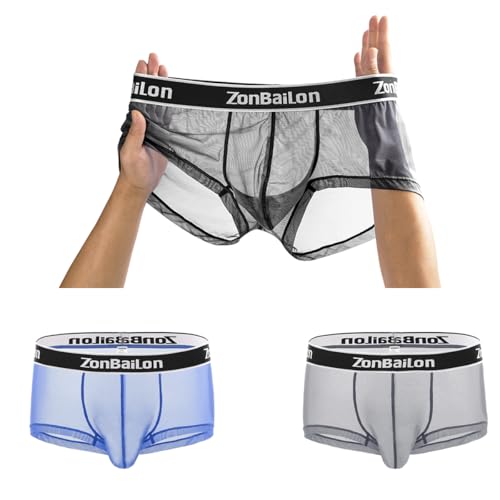 ZONBAILON Mens Sexy Underwear See Through Super Thin Breathable Mesh Boxer Briefs Stretchy M L XL 2XL 3XL